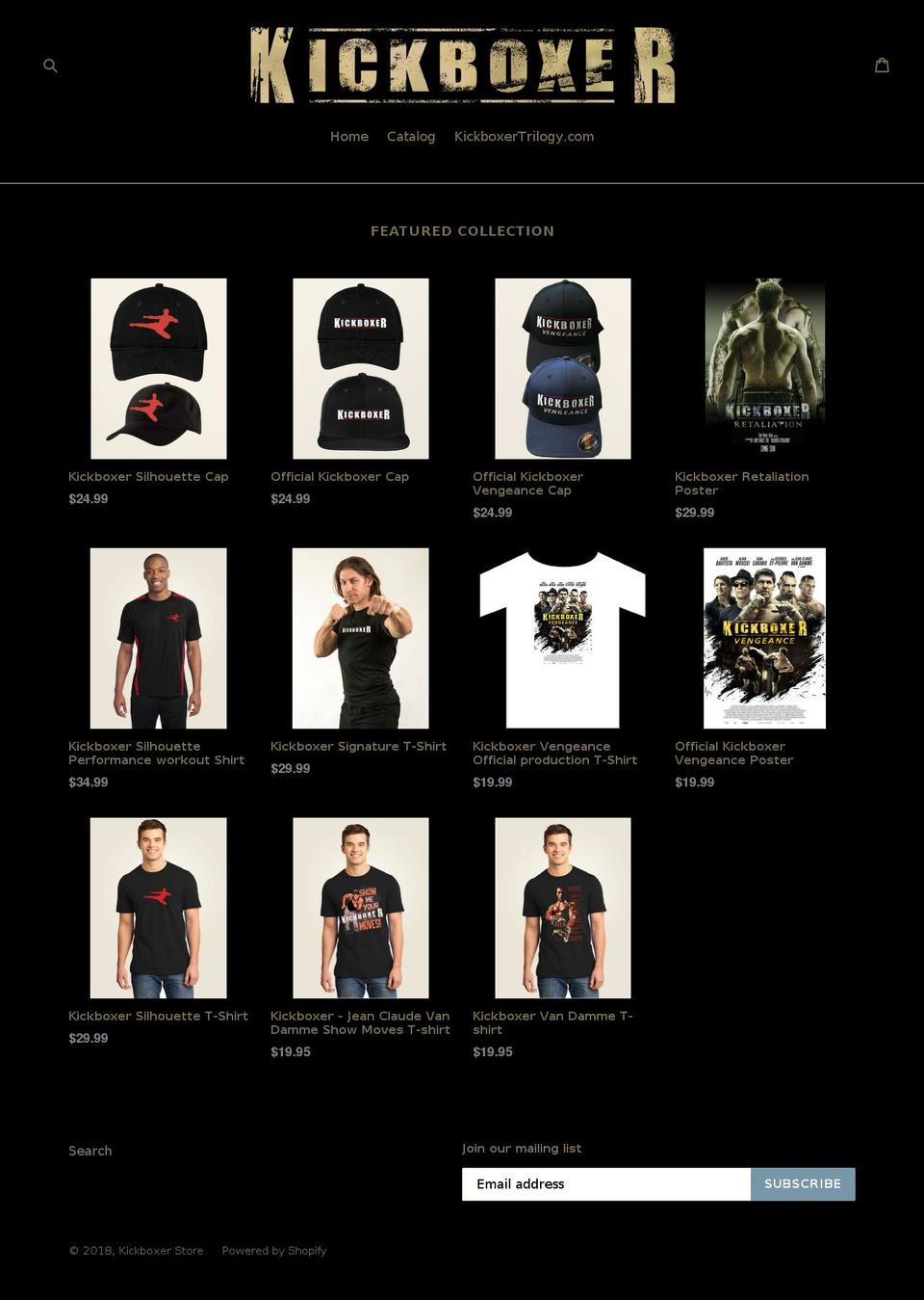 kickboxershop.com — Shopify storefront screenshot