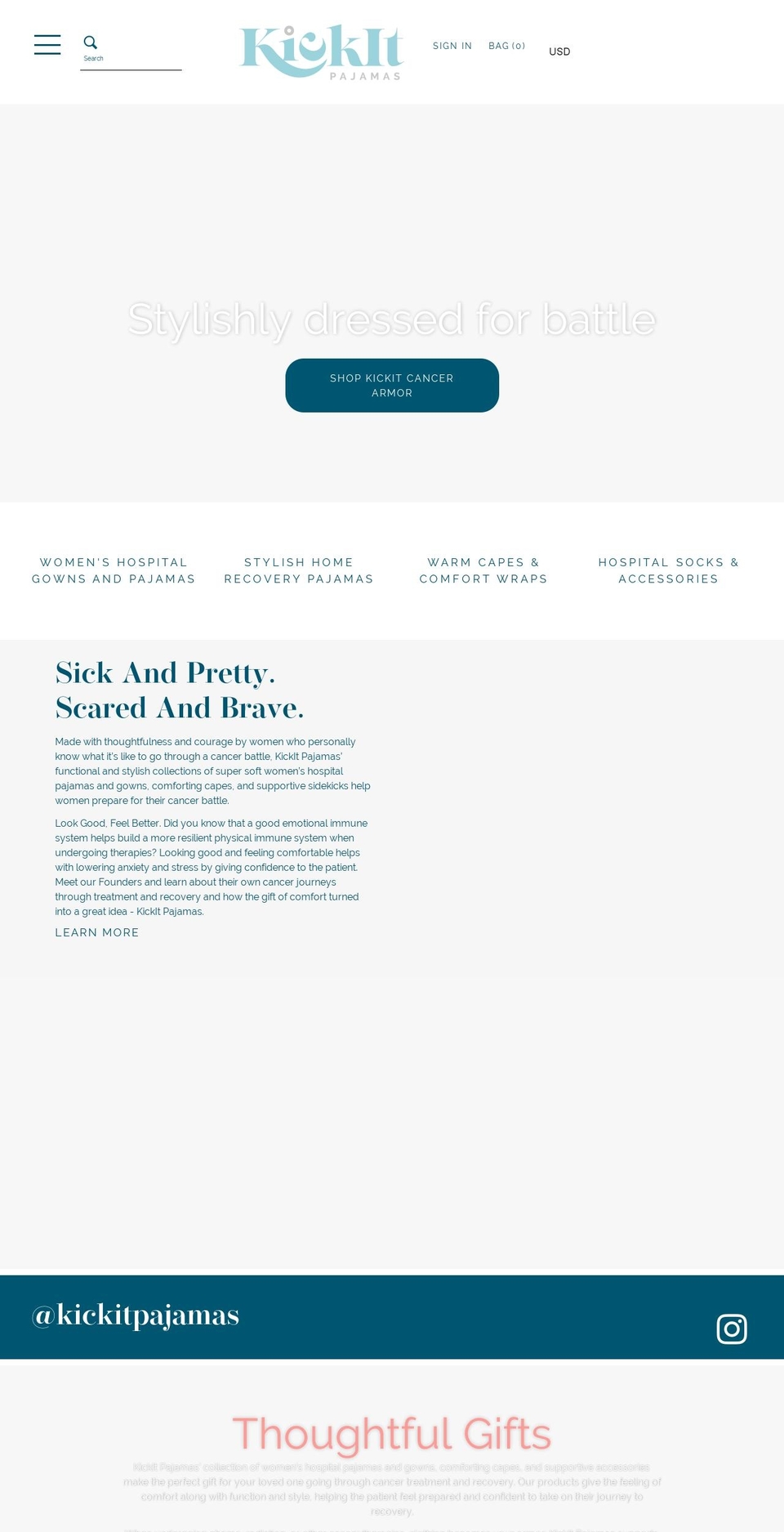 kickitpajamas.com shopify website screenshot