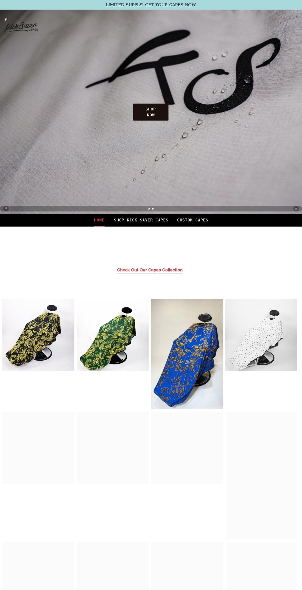 kicksavercapes.com shopify website screenshot