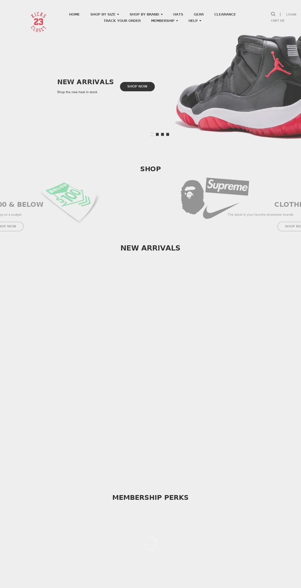 kickscloset23.com shopify website screenshot