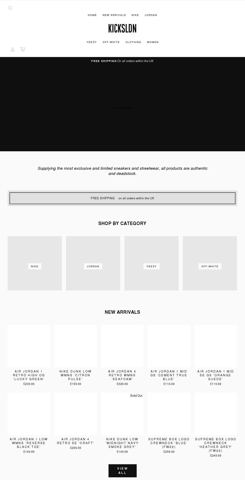 kicksldn.com shopify website screenshot