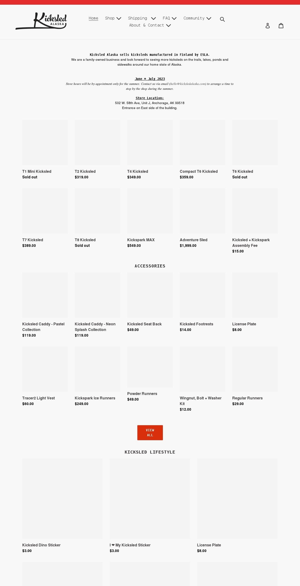 kicksledalaska.com shopify website screenshot