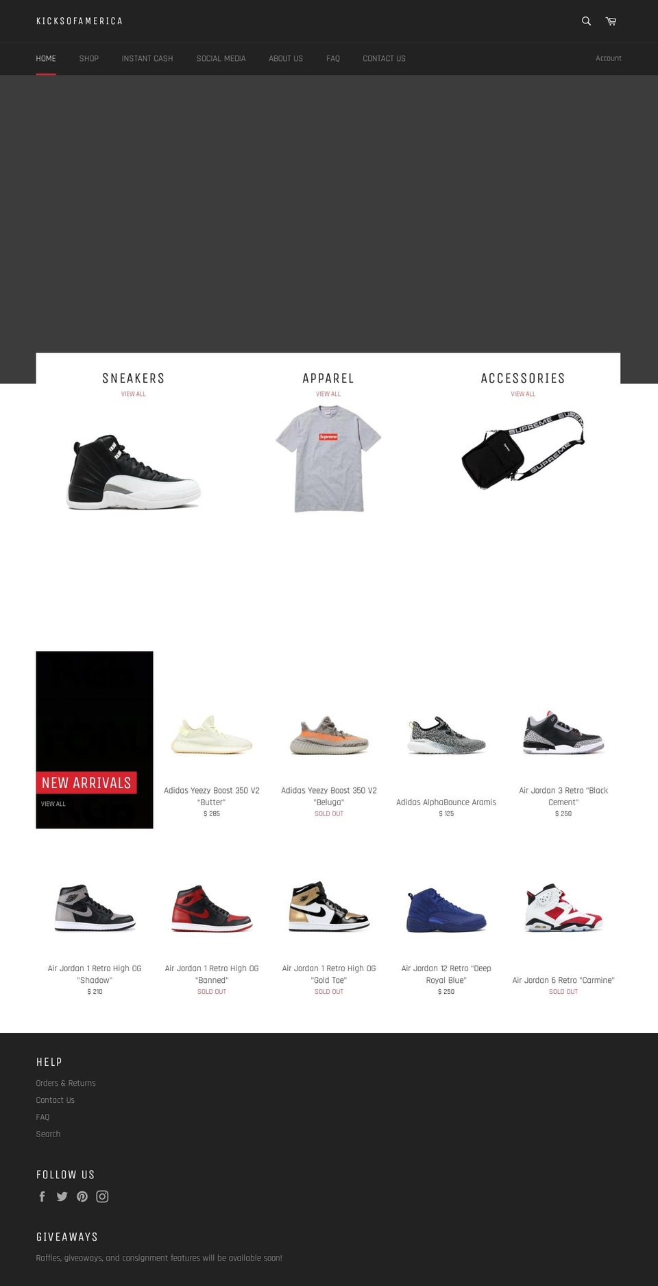 kicksofamerica.com — Shopify storefront screenshot