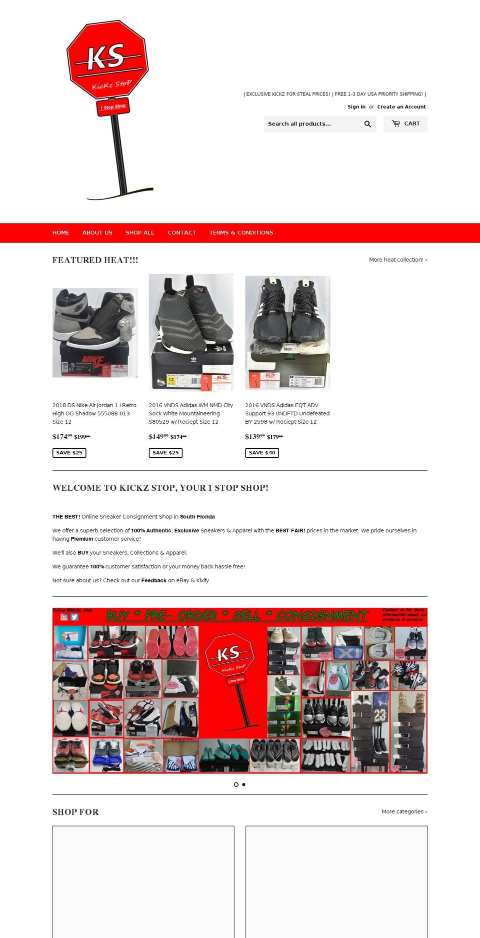 kickzstop.com — Shopify storefront screenshot