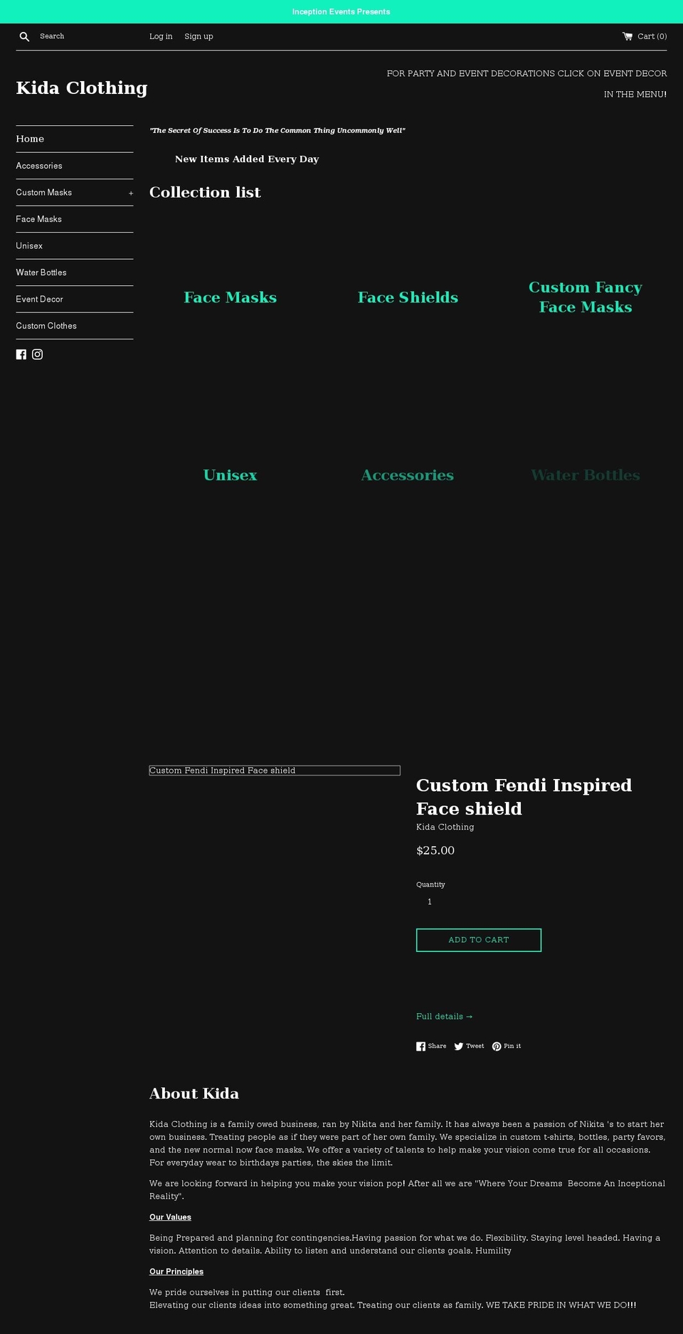 kidaclothing.com shopify website screenshot