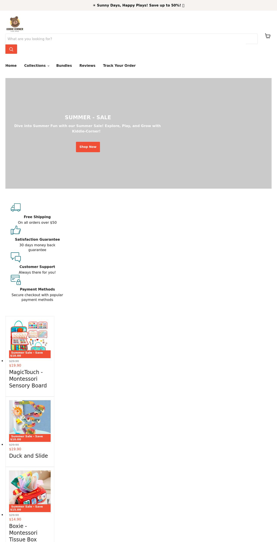 kiddie-corner.com shopify website screenshot
