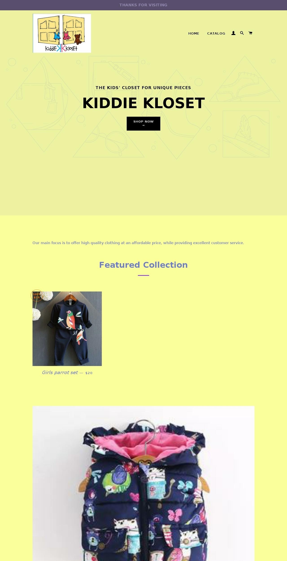 kiddiekloset.net shopify website screenshot