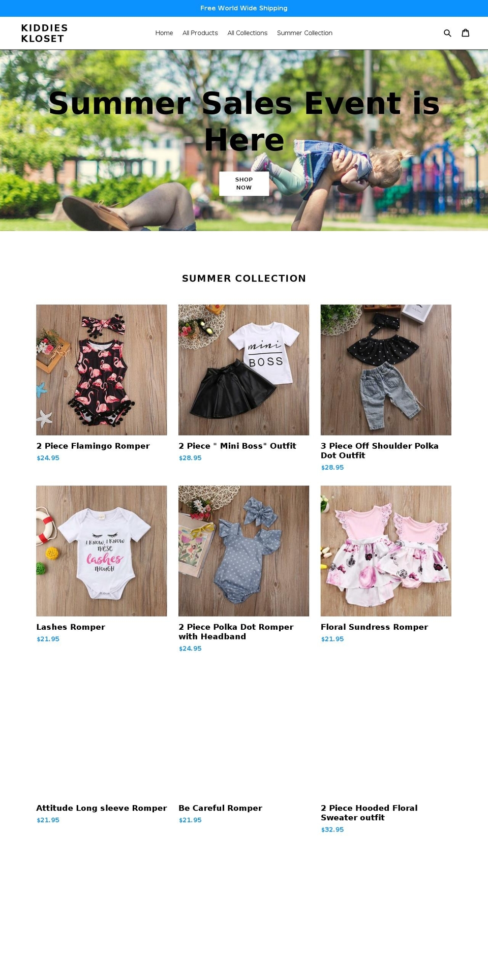 kiddieskloset.com — Shopify storefront screenshot