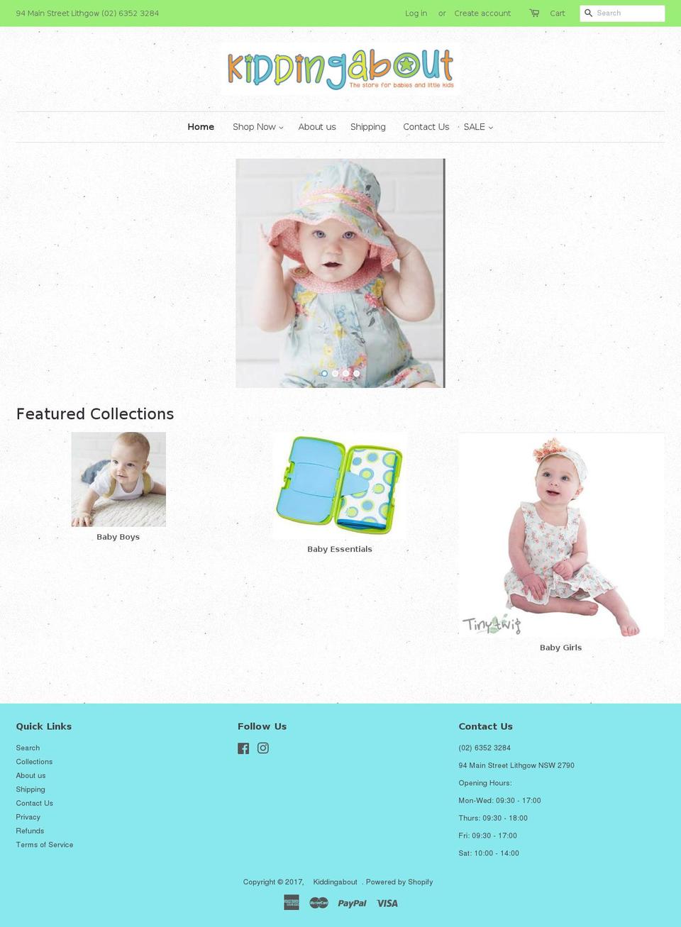 kiddingabout.com.au shopify website screenshot