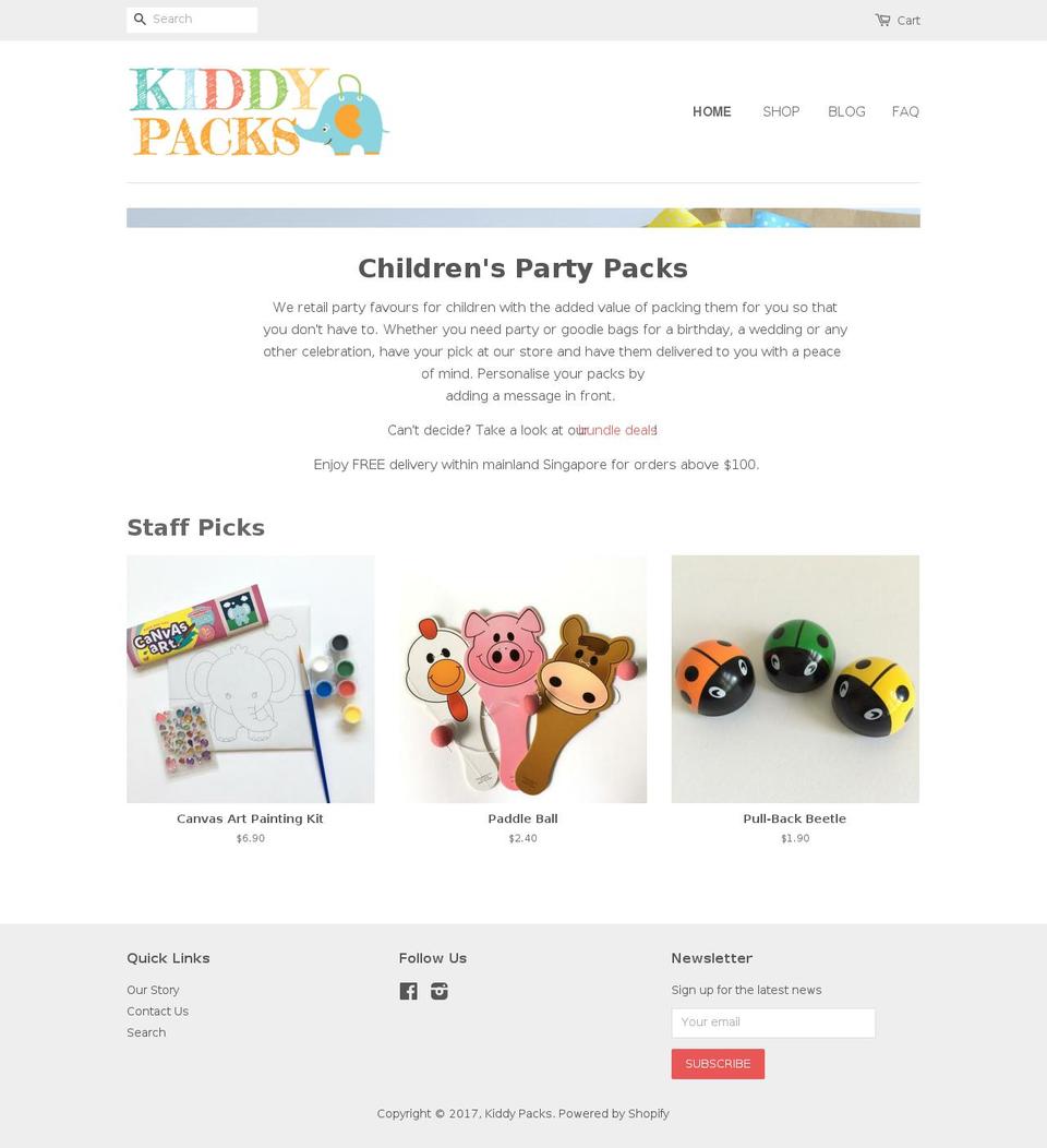 kiddypacks.com shopify website screenshot