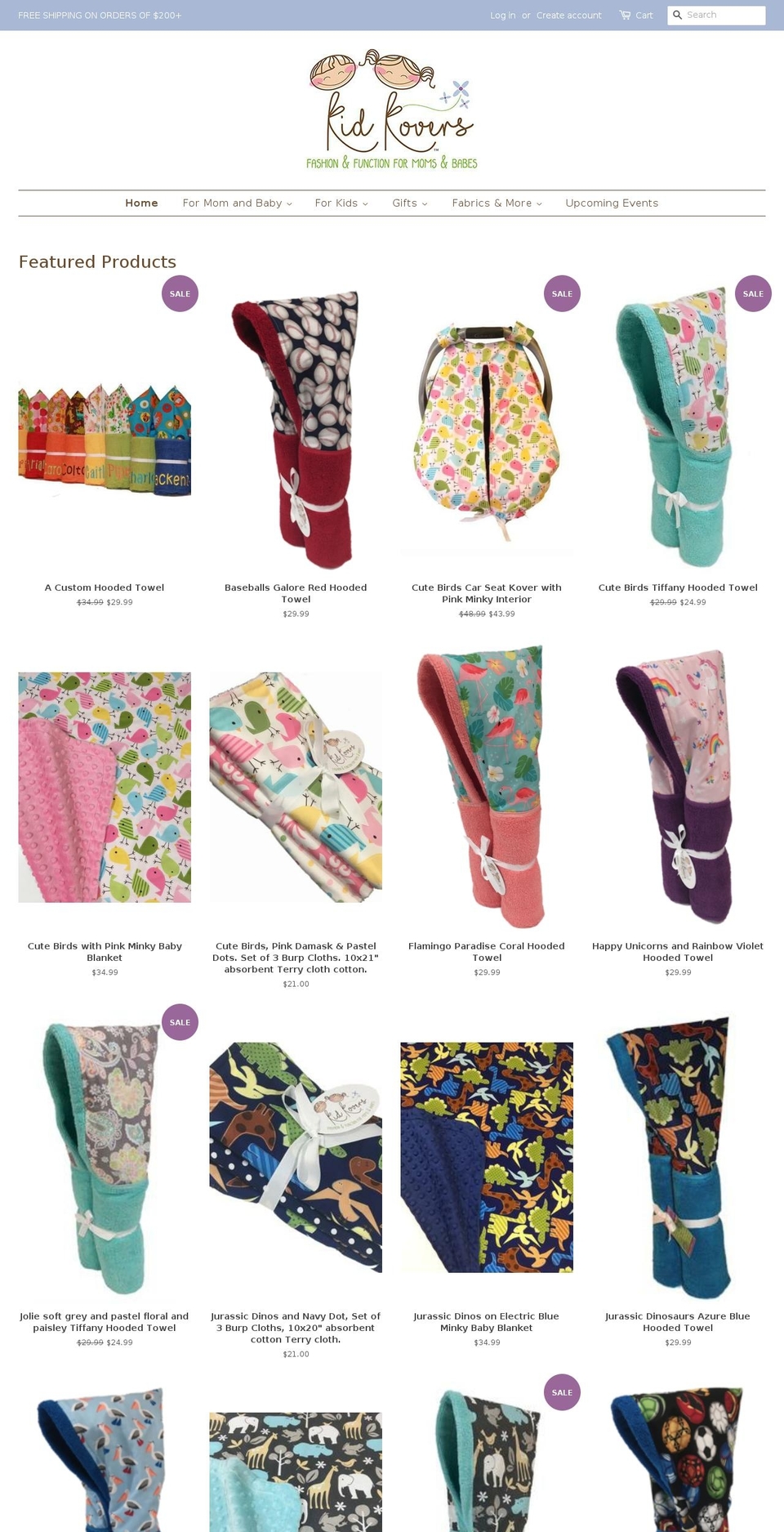 kidkovers.com shopify website screenshot