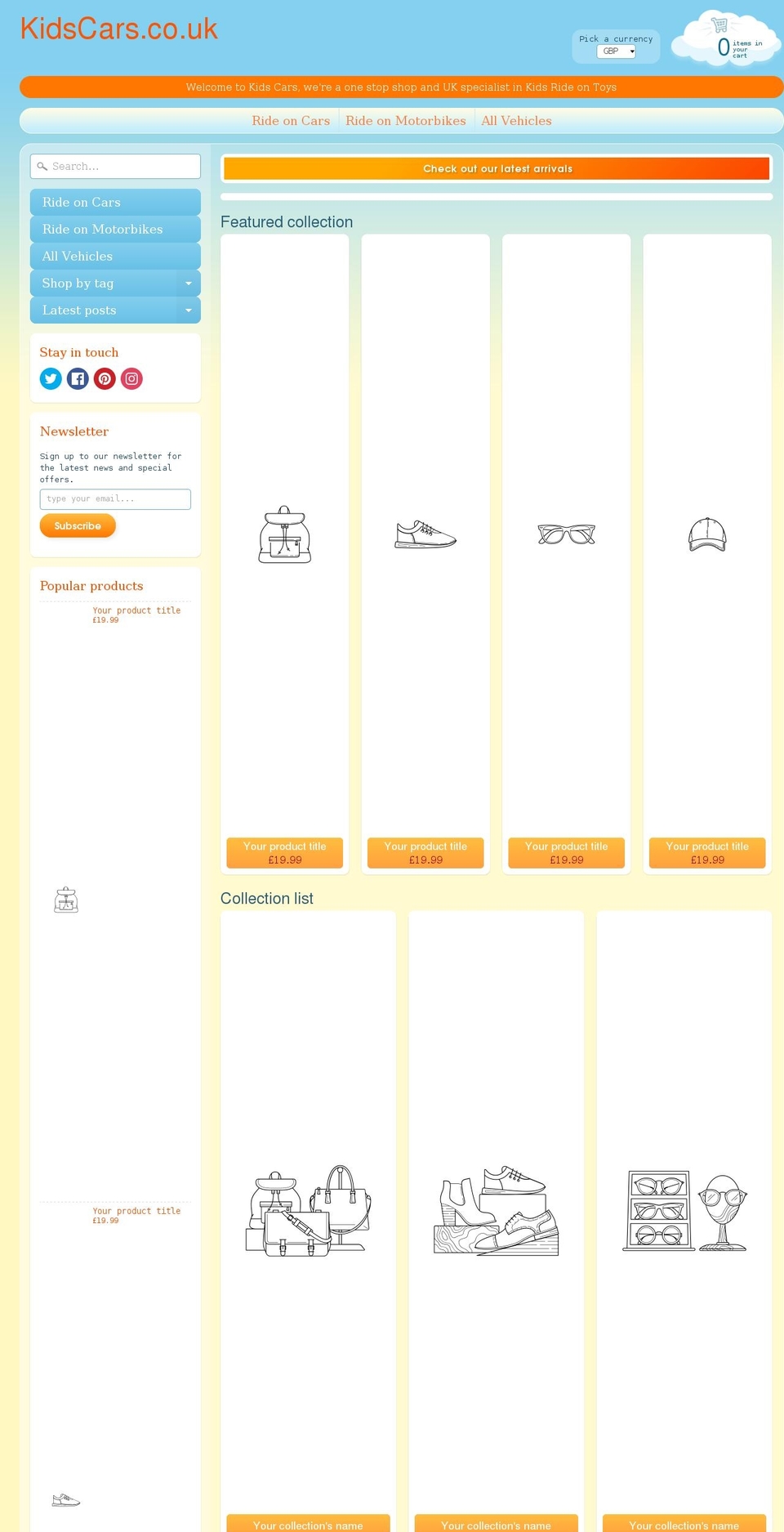 kidscars.co.uk shopify website screenshot