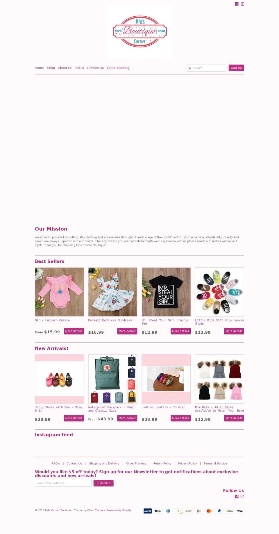 kidscornerboutique.com shopify website screenshot
