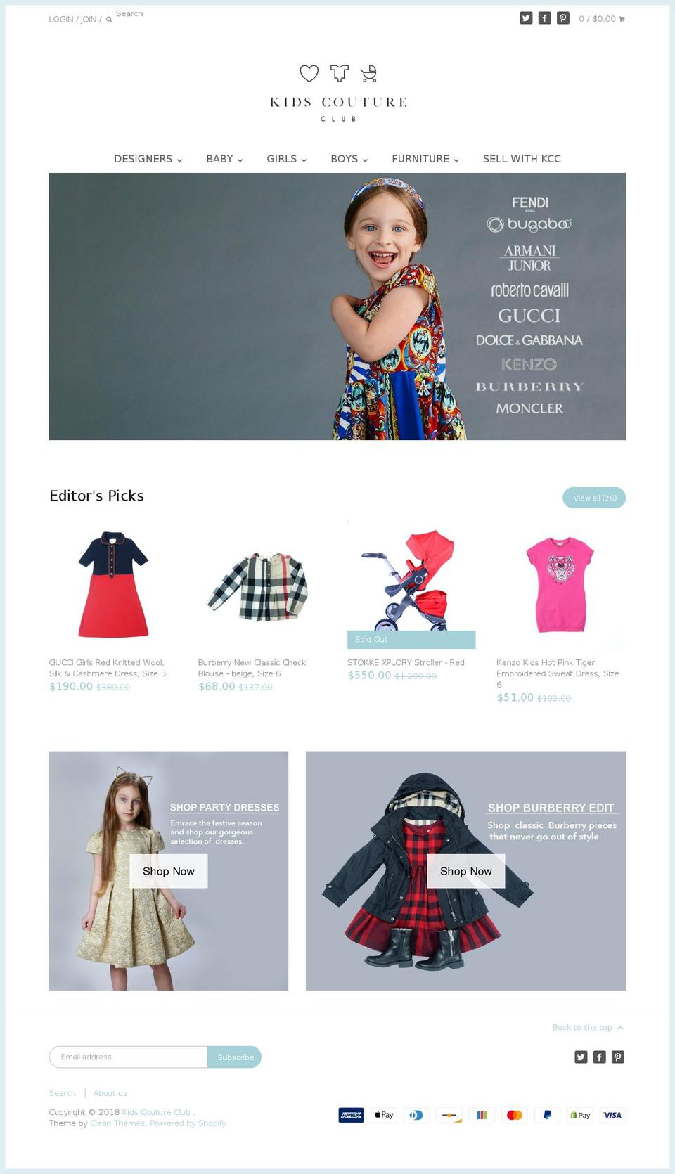 kidscoutureclub.com — Shopify storefront screenshot