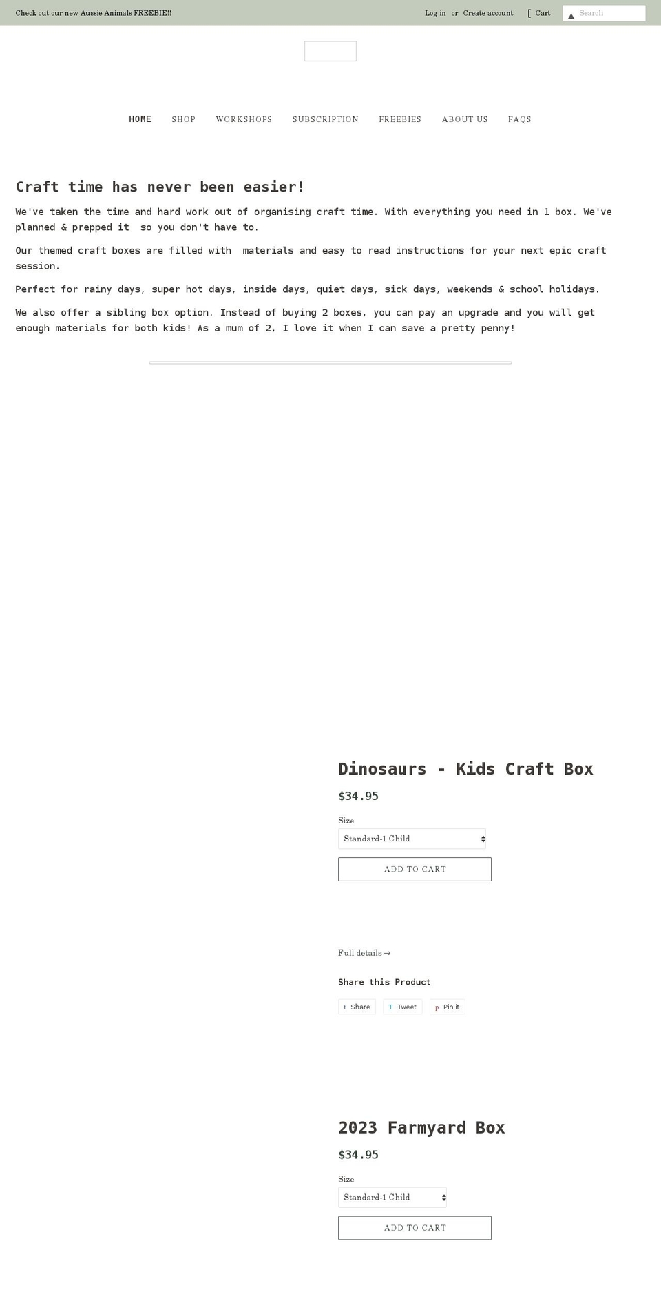 kidscraftbox.com.au shopify website screenshot