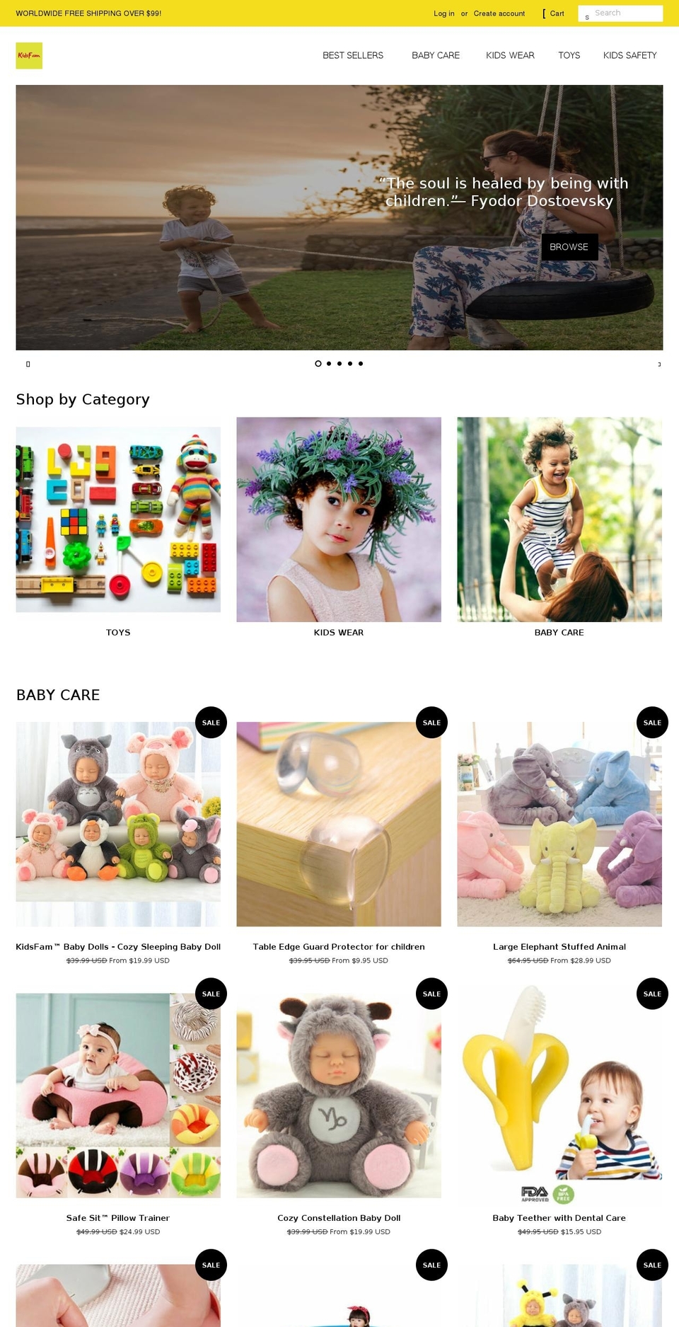 kidsfam.com shopify website screenshot