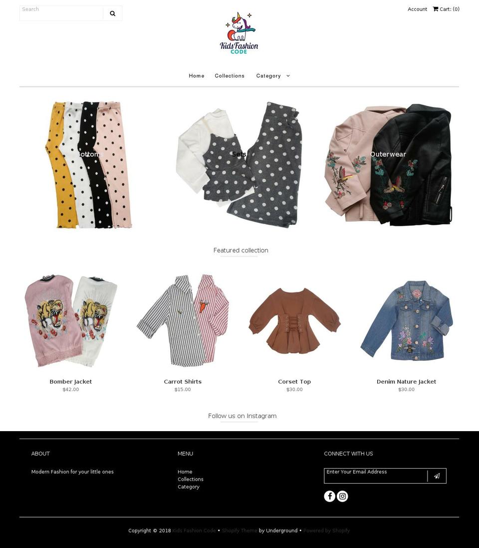 kidsfashioncode.com shopify website screenshot
