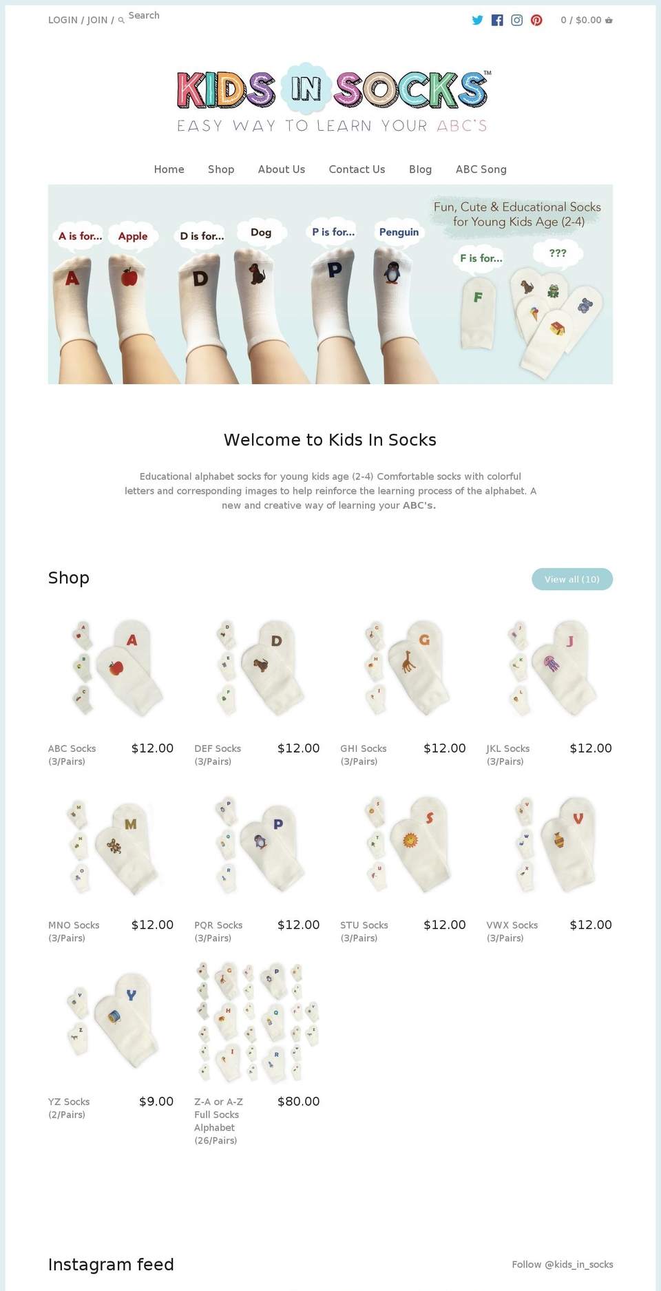 kidsinsocks.com — Shopify storefront screenshot