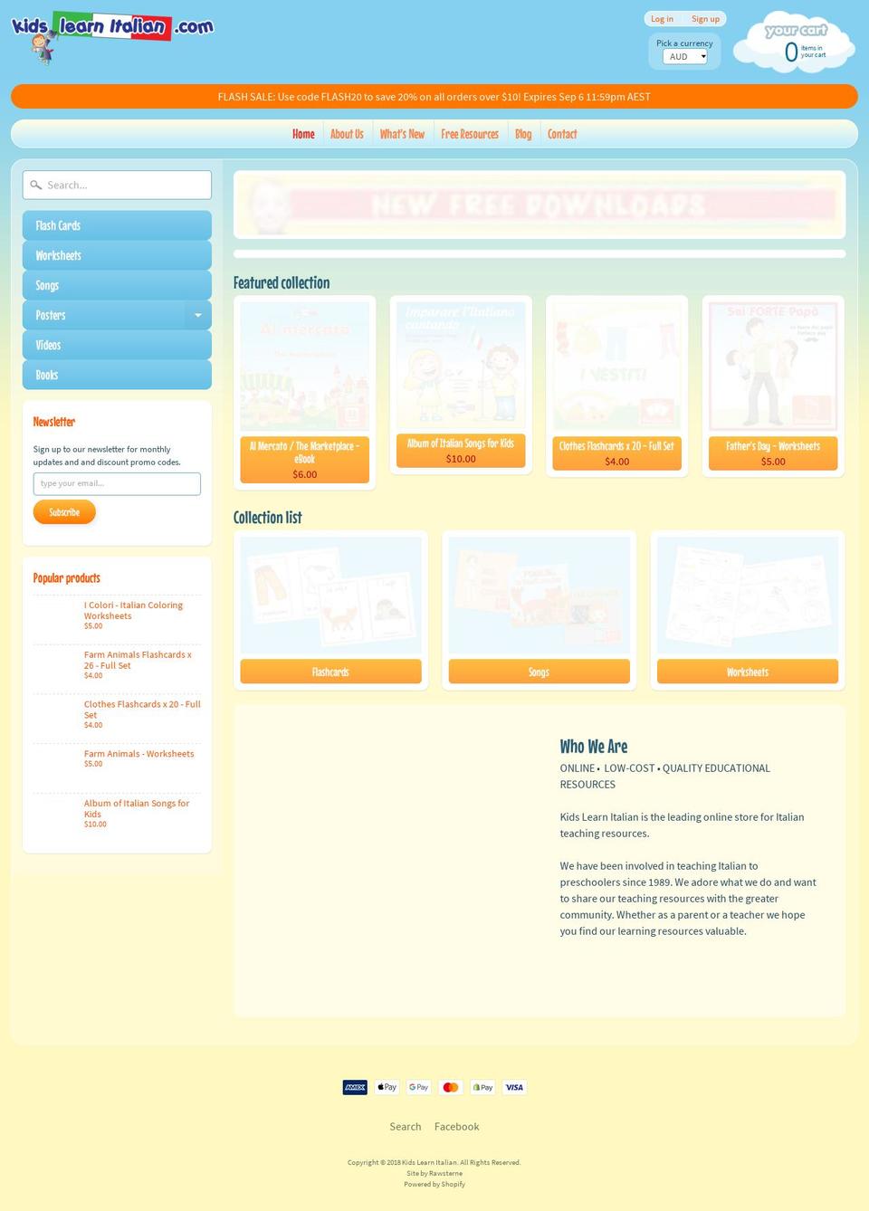 kidslearnitalian.com — Shopify storefront screenshot