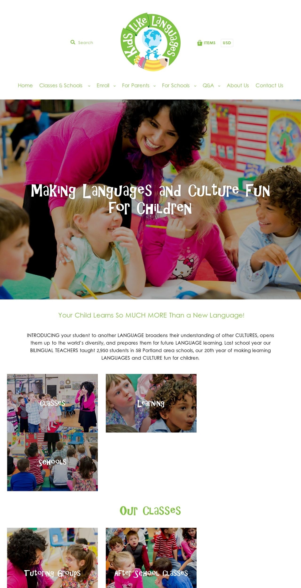 kidslikelanguages.com shopify website screenshot