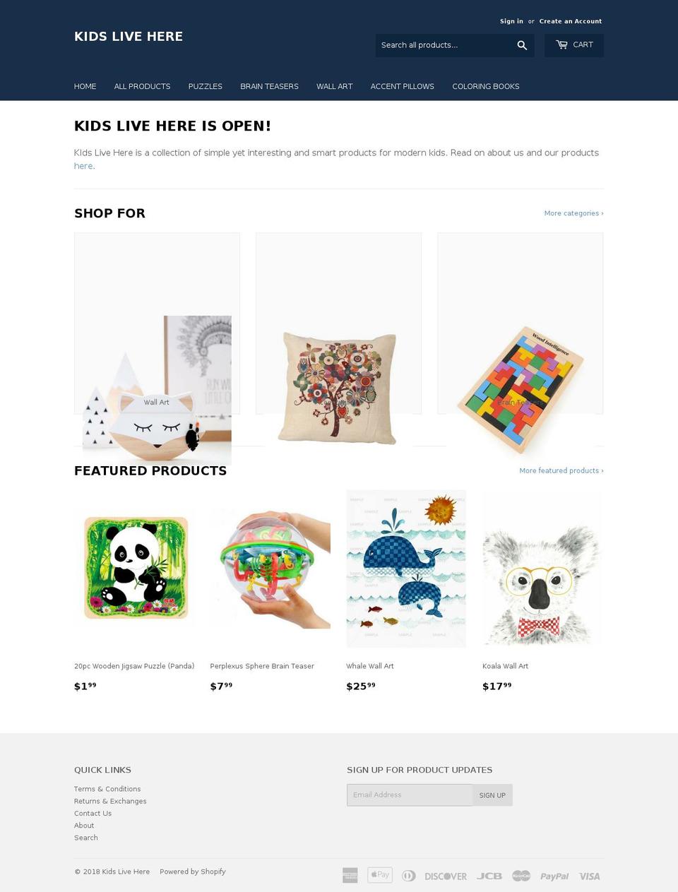 kidslivehere.com — Shopify storefront screenshot