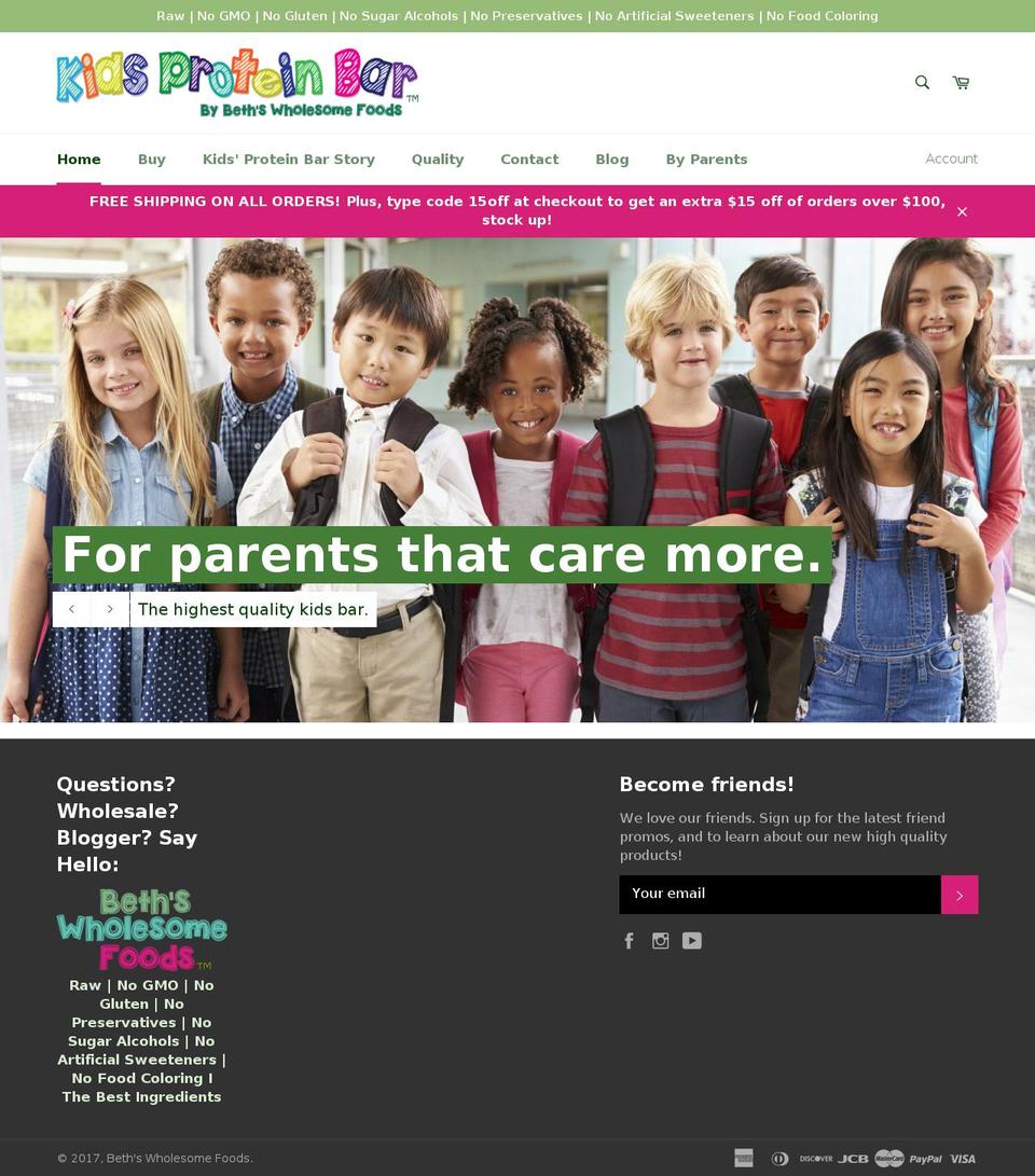 kidsproteinbars.com shopify website screenshot