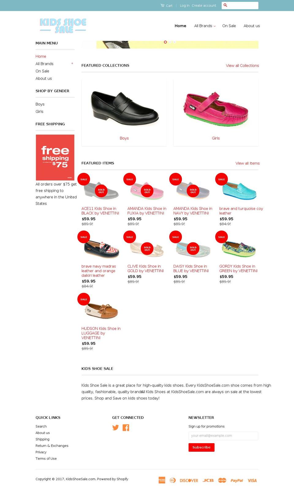 kidsshoesale.com shopify website screenshot