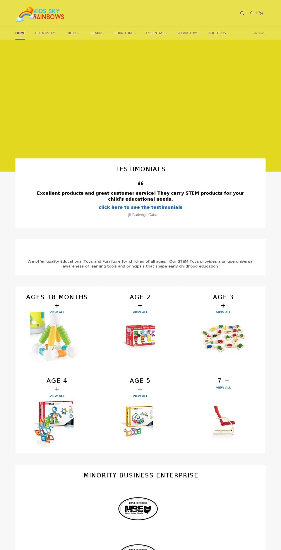 kidsskyrainbows.com shopify website screenshot