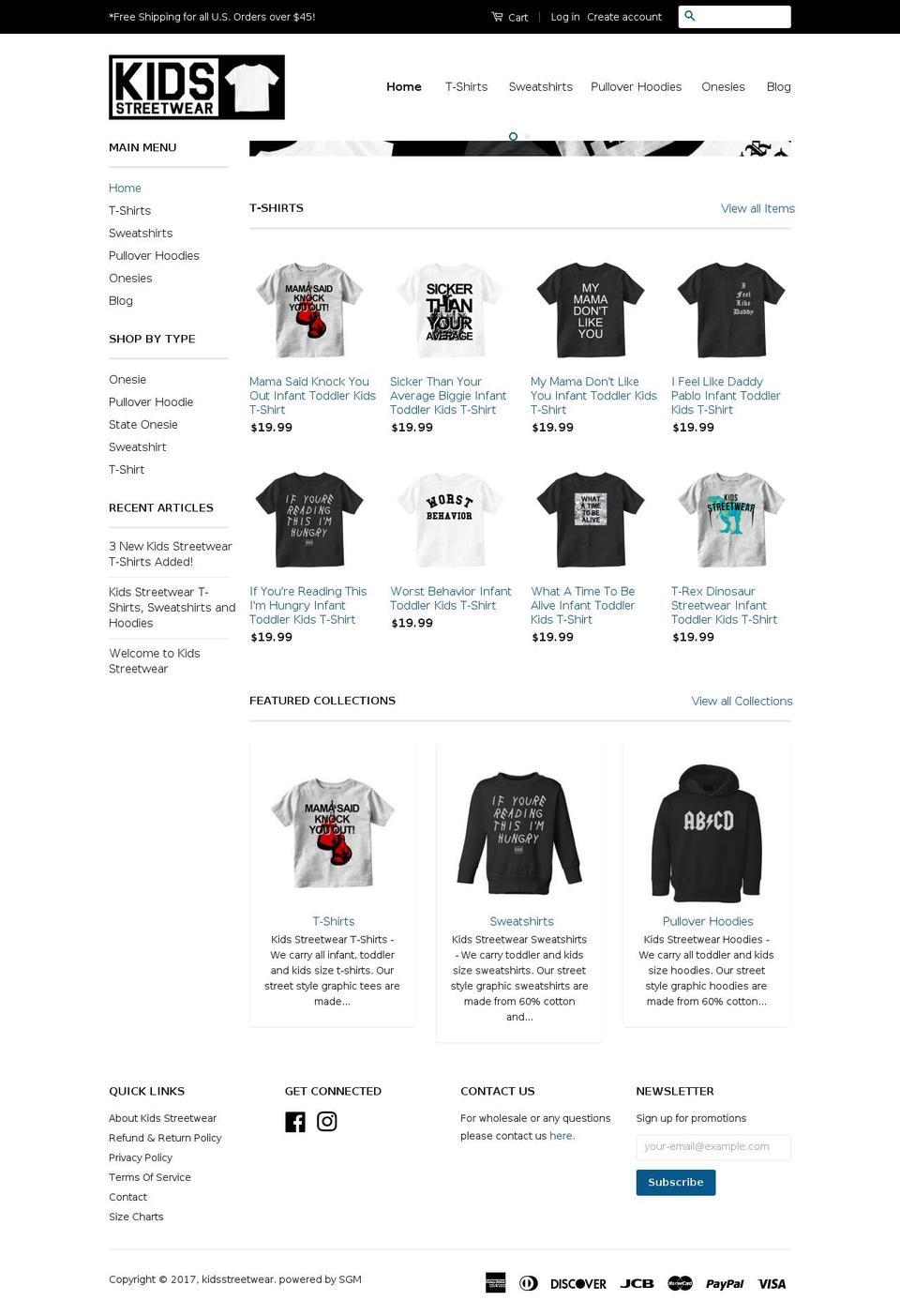kidsstreetwear.com shopify website screenshot