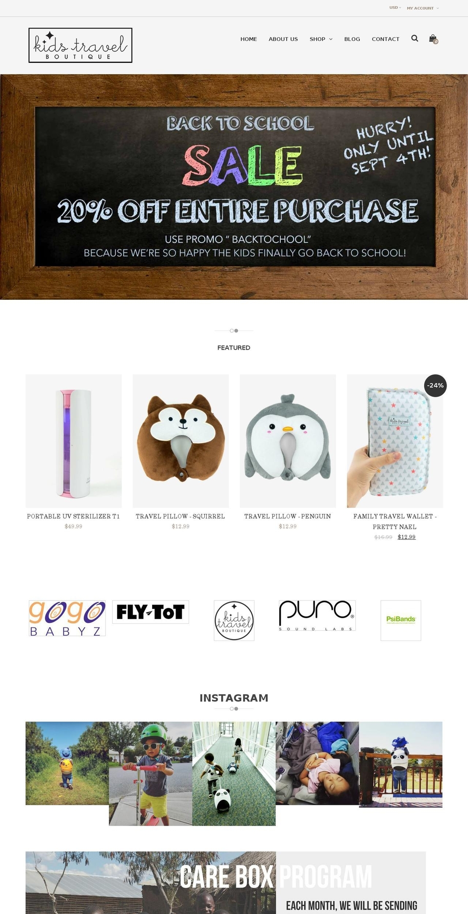 kidstravelboutique.com — Shopify storefront screenshot