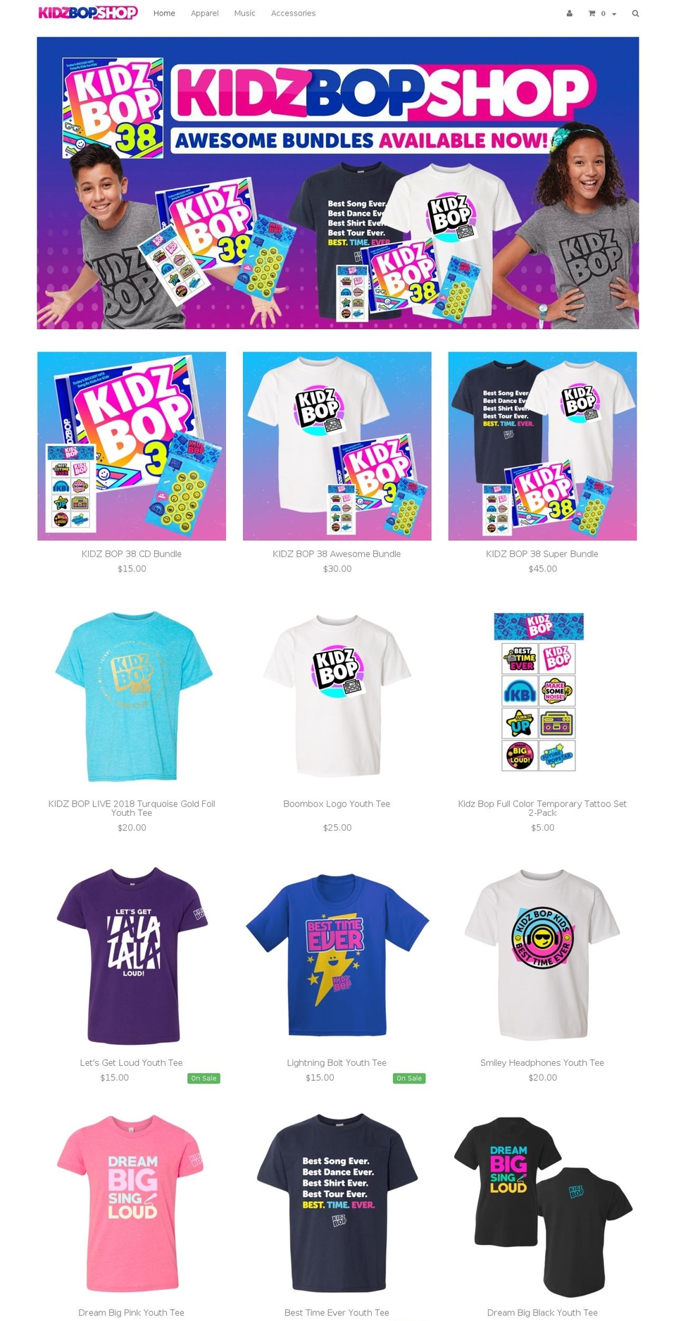 kidzbopshop.com — Shopify storefront screenshot