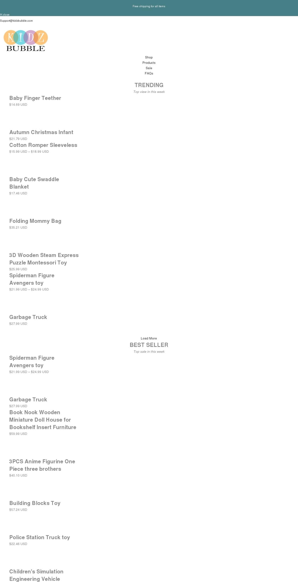 kidzbubble.com shopify website screenshot