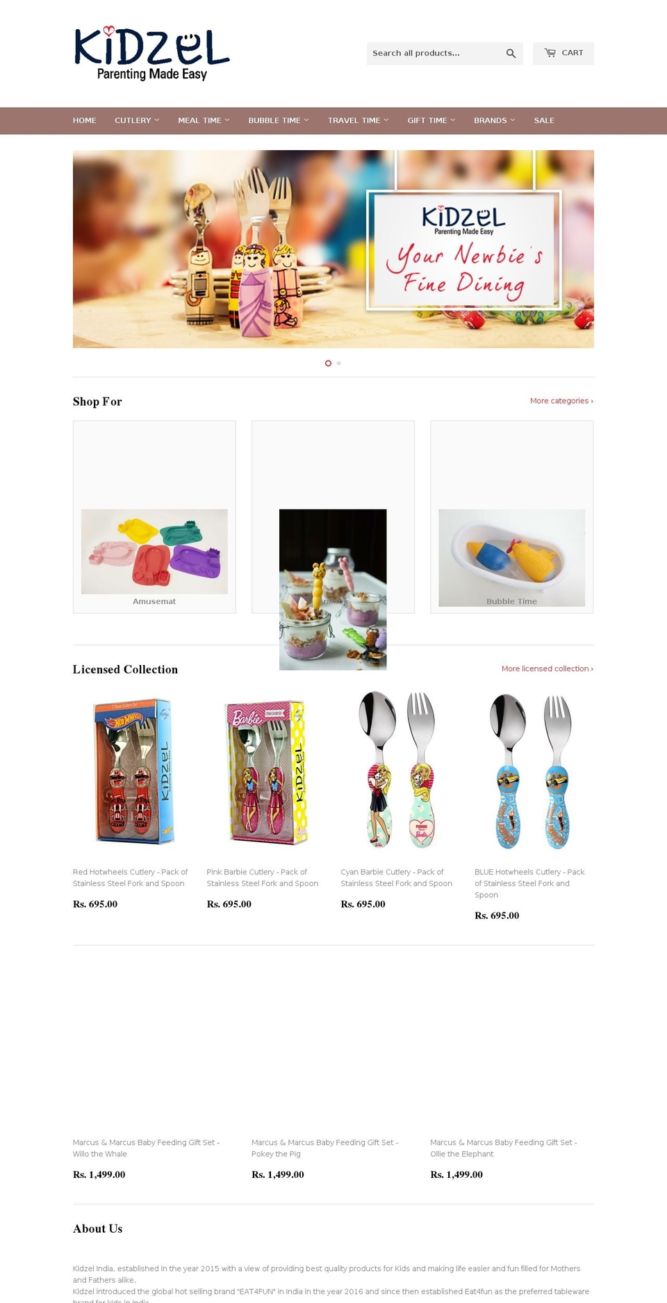 kidzel.in shopify website screenshot