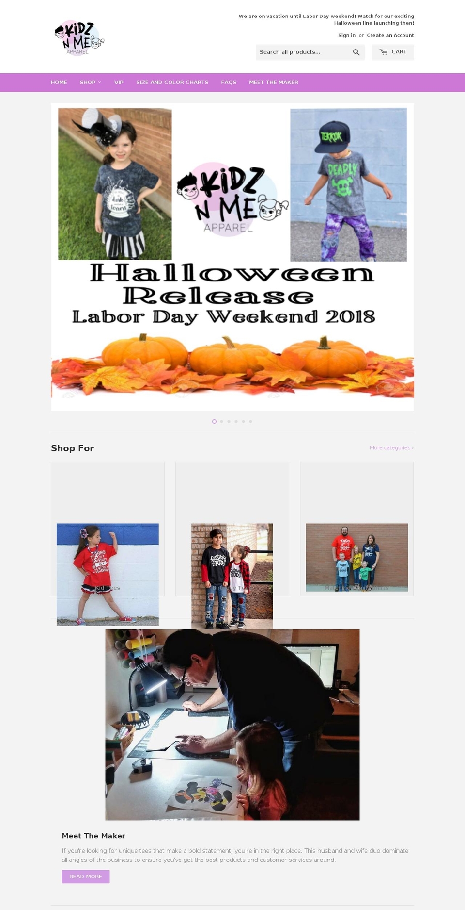 kidznme.com — Shopify storefront screenshot