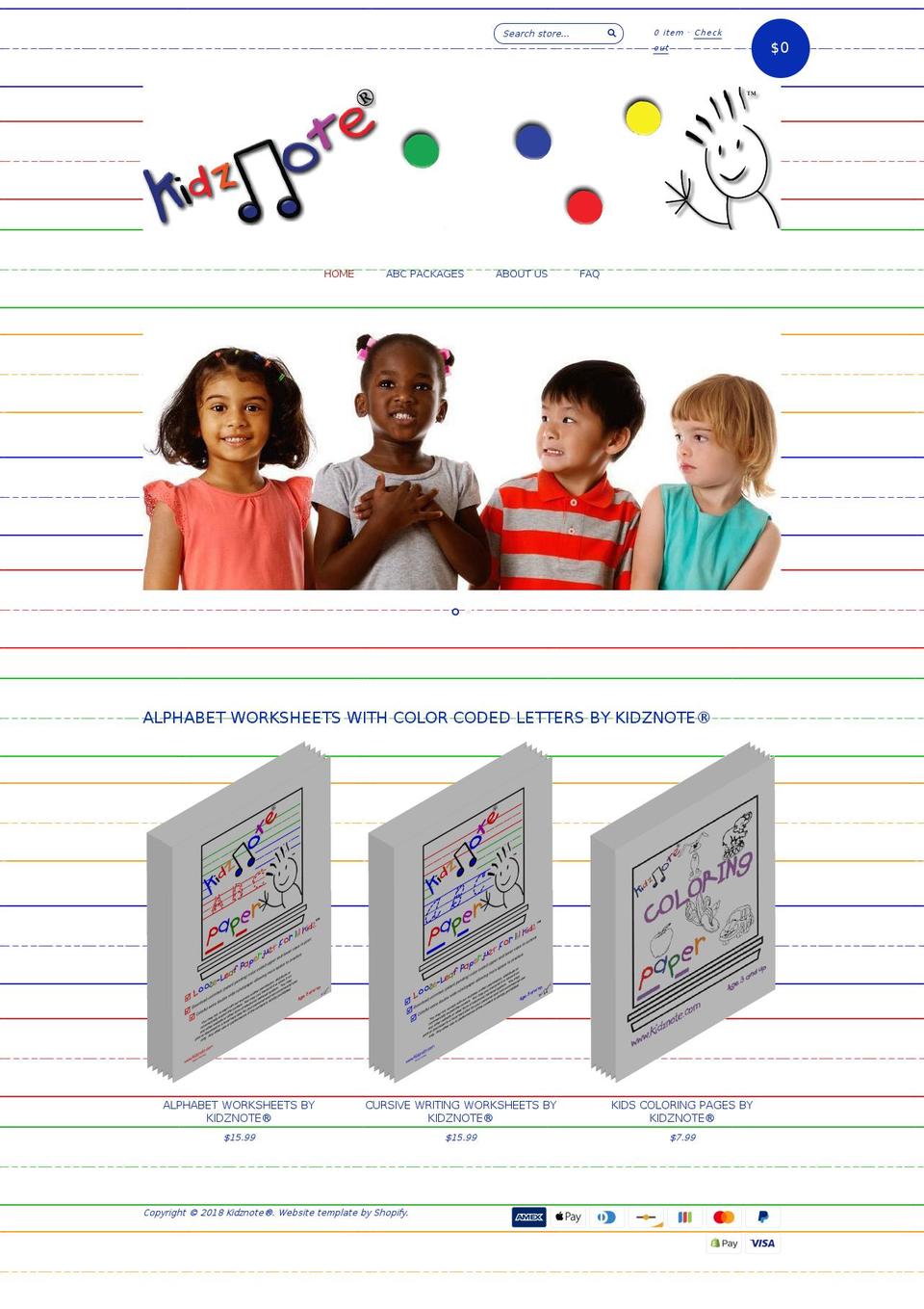 kidznote.com — Shopify storefront screenshot