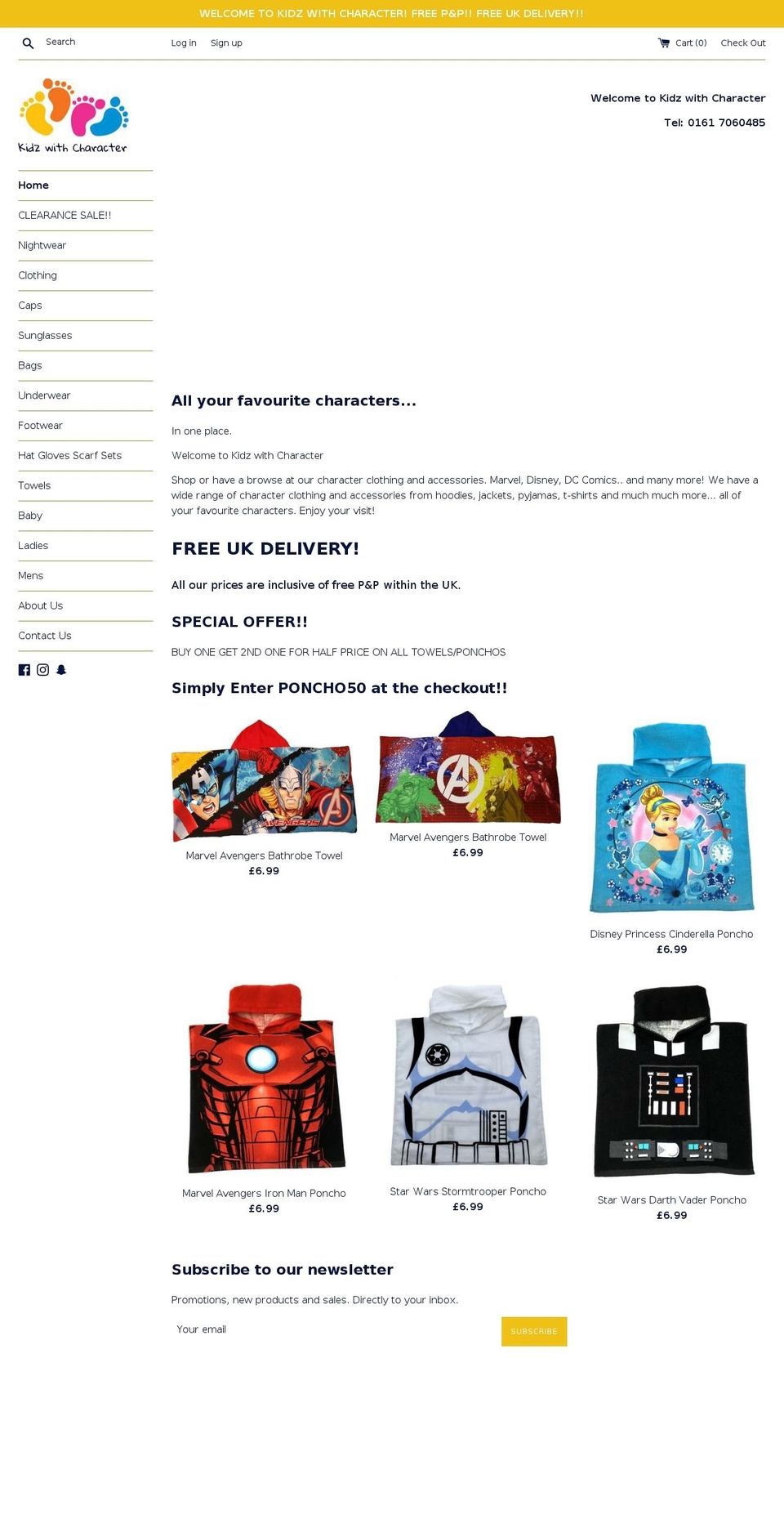 kidzwithcharacter.com — Shopify storefront screenshot