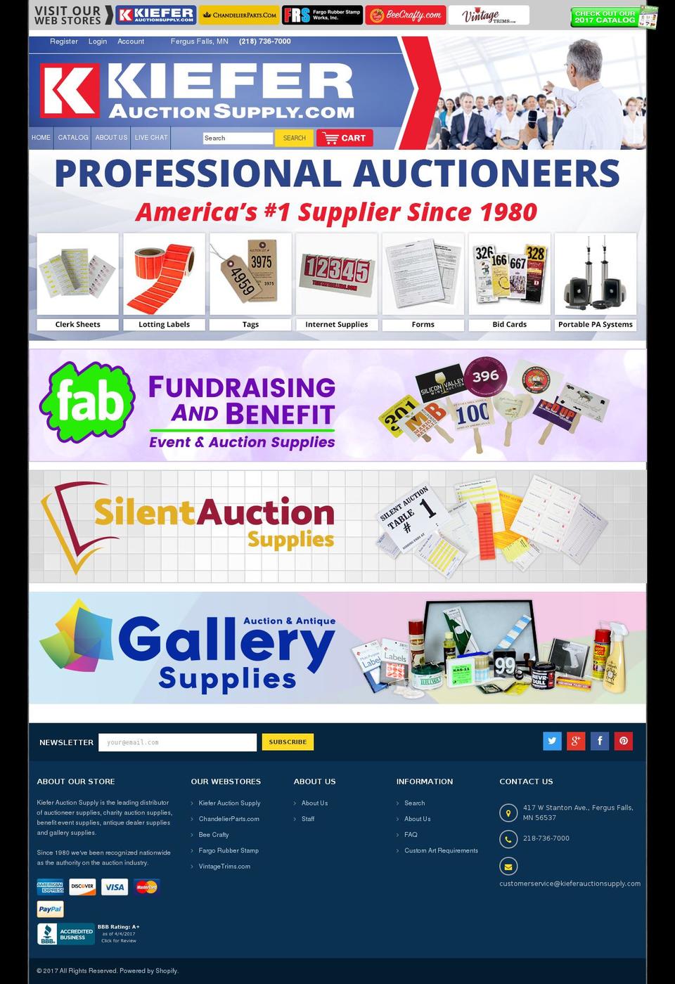 kieferauctionsupply.com shopify website screenshot