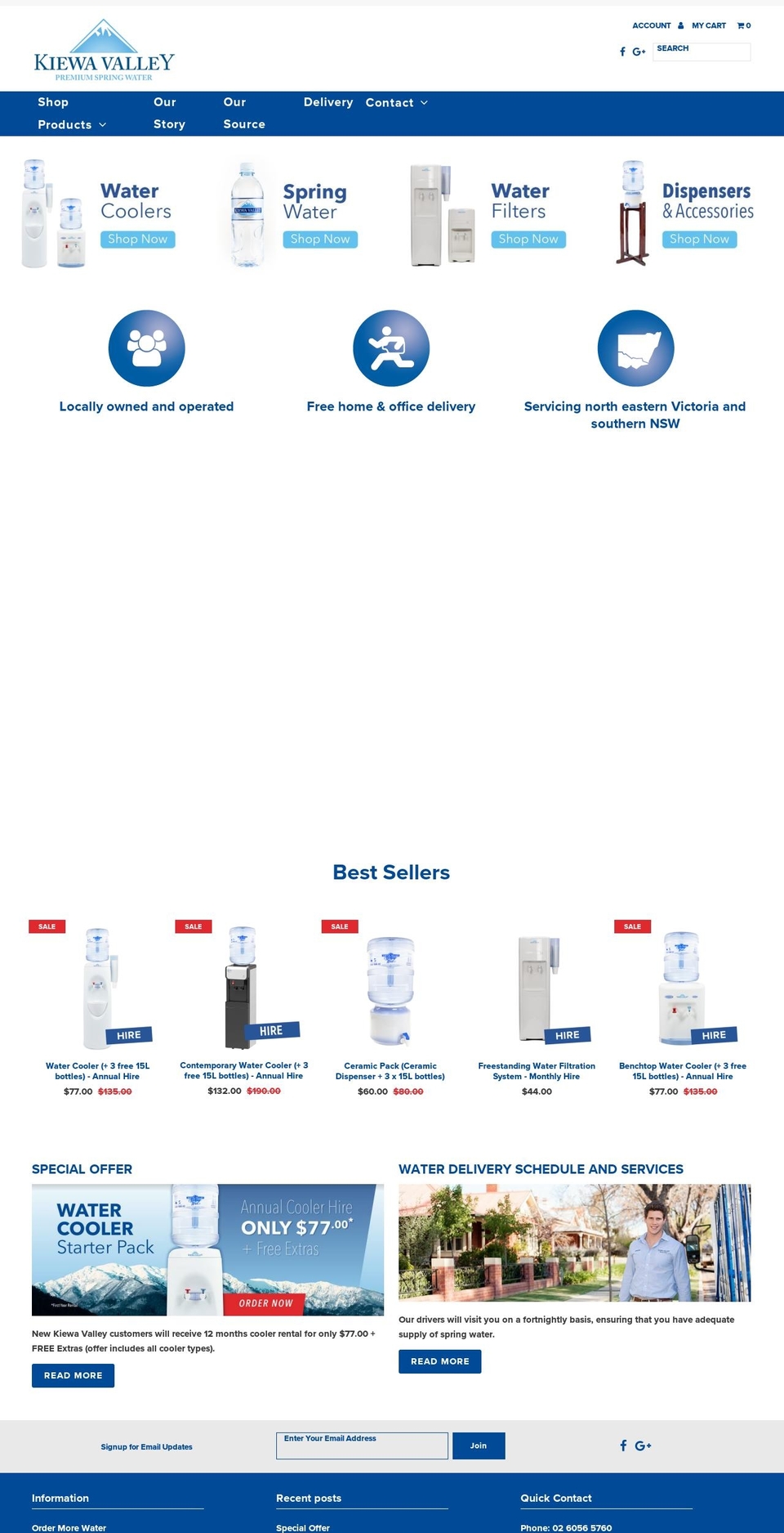 kiewavalleyspringwater.com.au shopify website screenshot