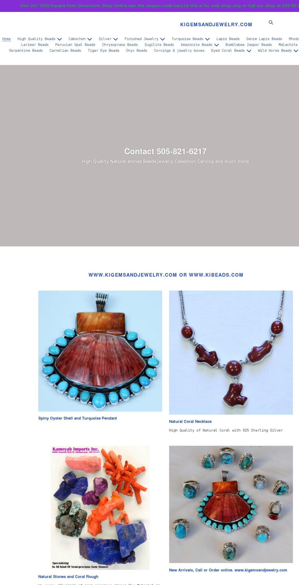 kigemsandjewelry.com shopify website screenshot