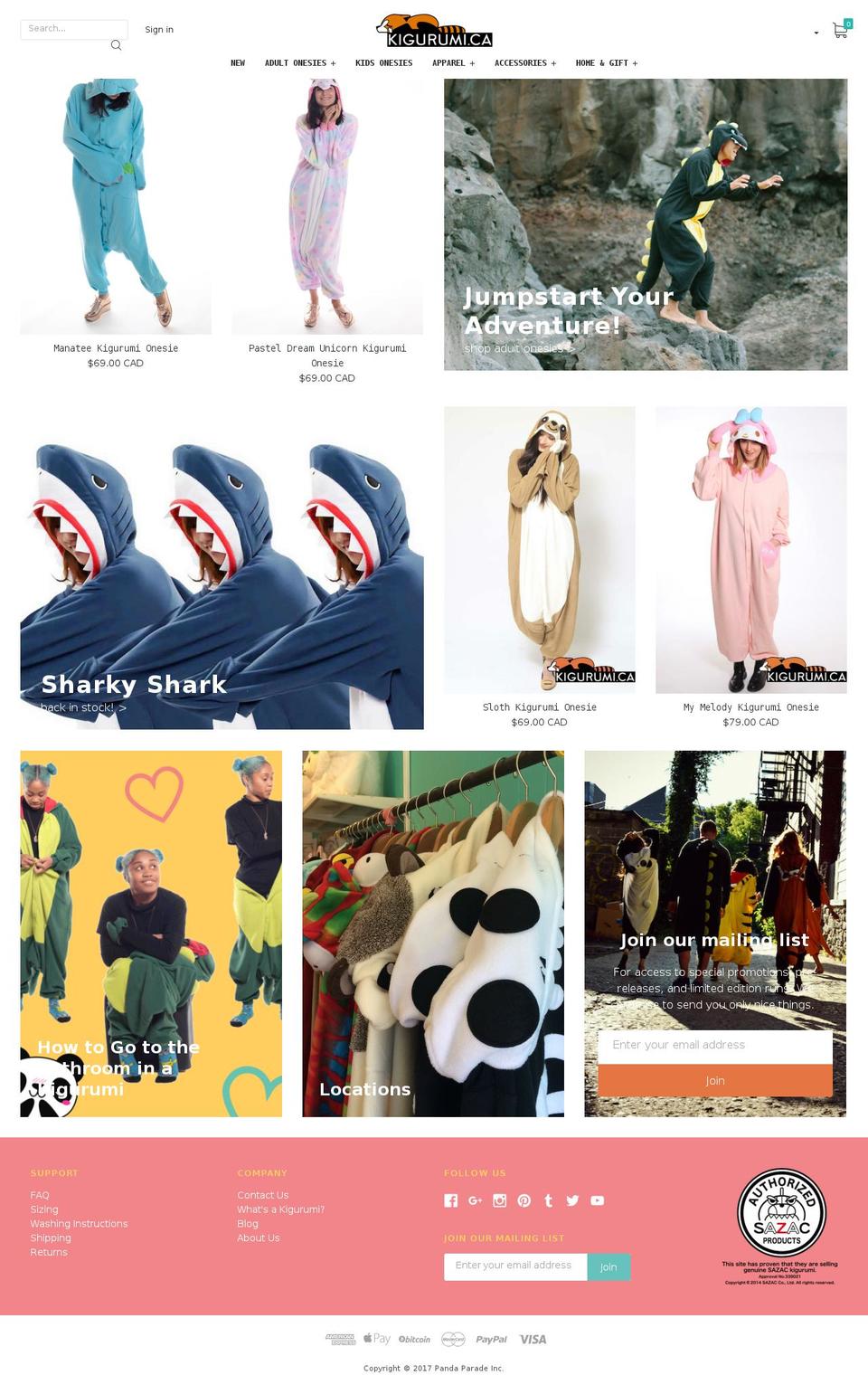 kigurumi.ca shopify website screenshot