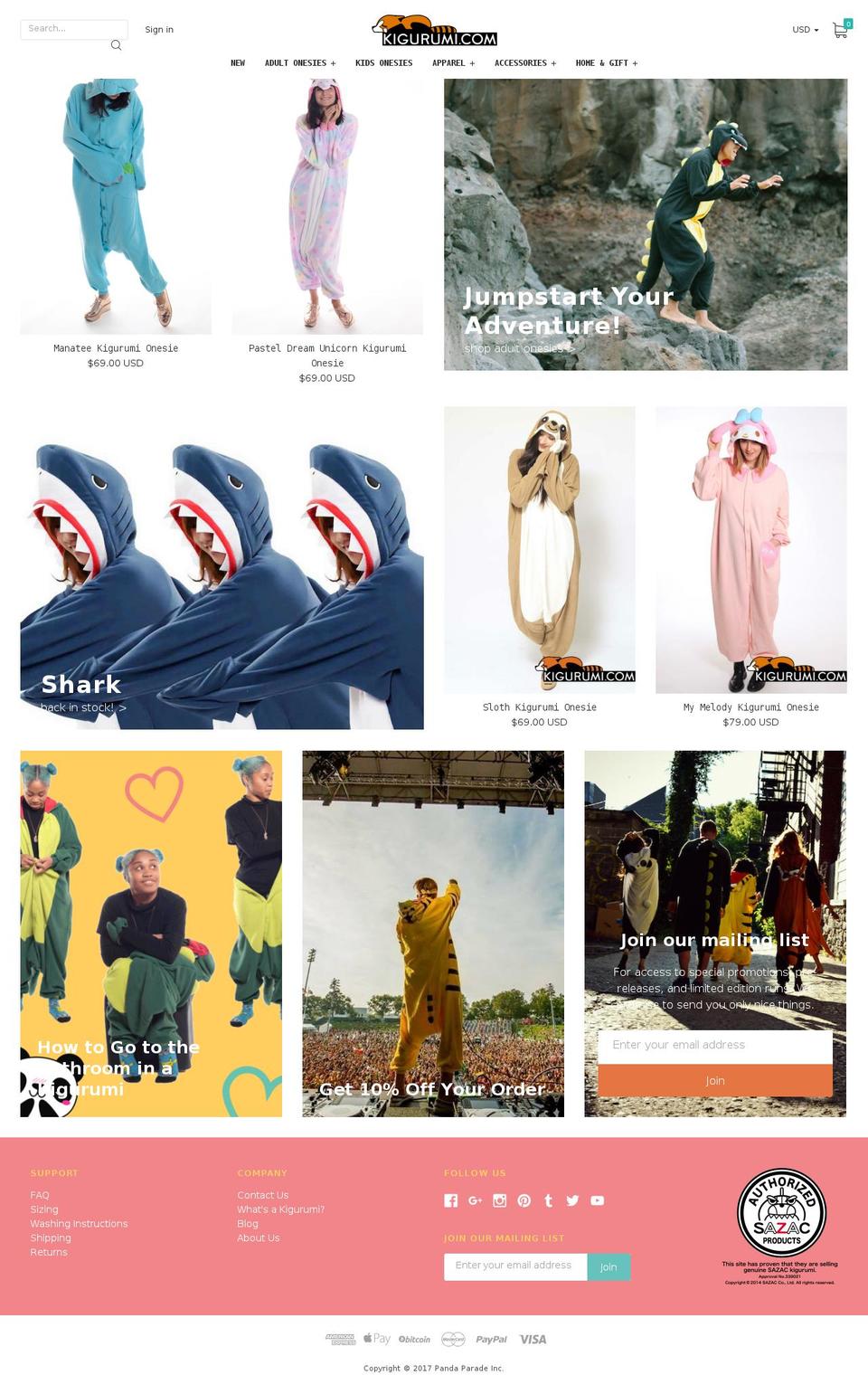 kigurumi.com shopify website screenshot