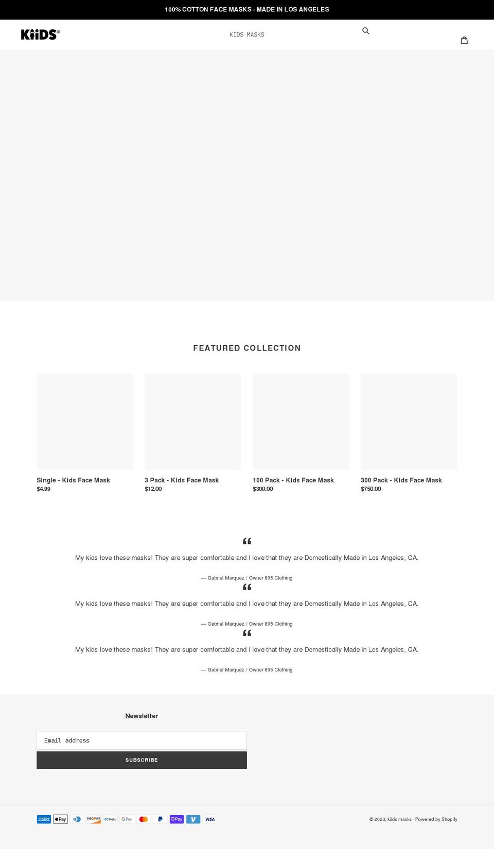 kiidsmasks.com shopify website screenshot