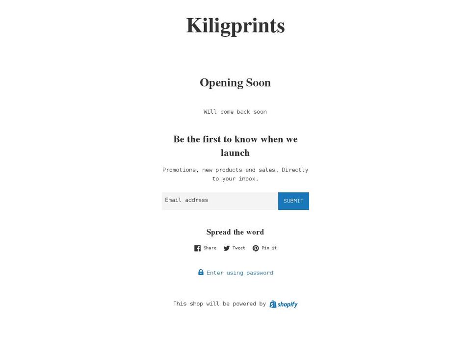 kiligprints.com shopify website screenshot