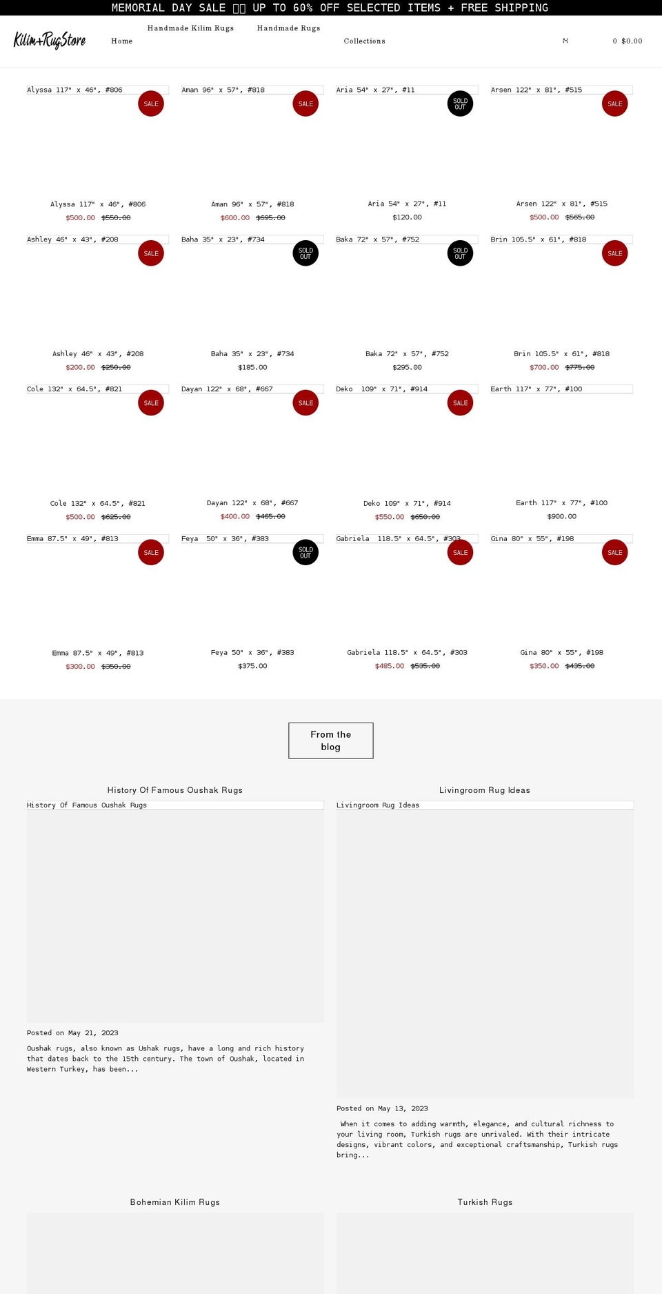 kilimrugstore.com shopify website screenshot