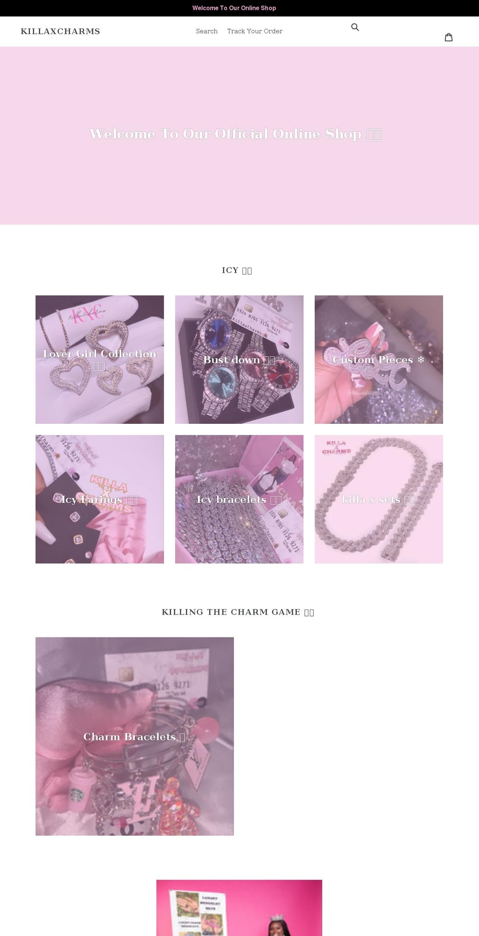 killaxcharms.com shopify website screenshot