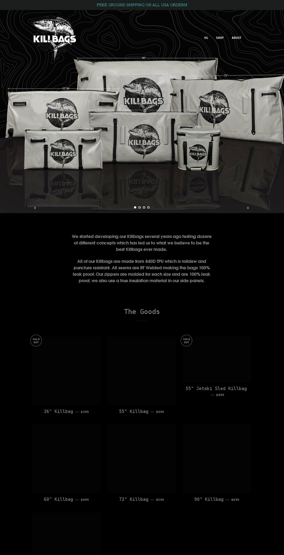 killbags.com shopify website screenshot