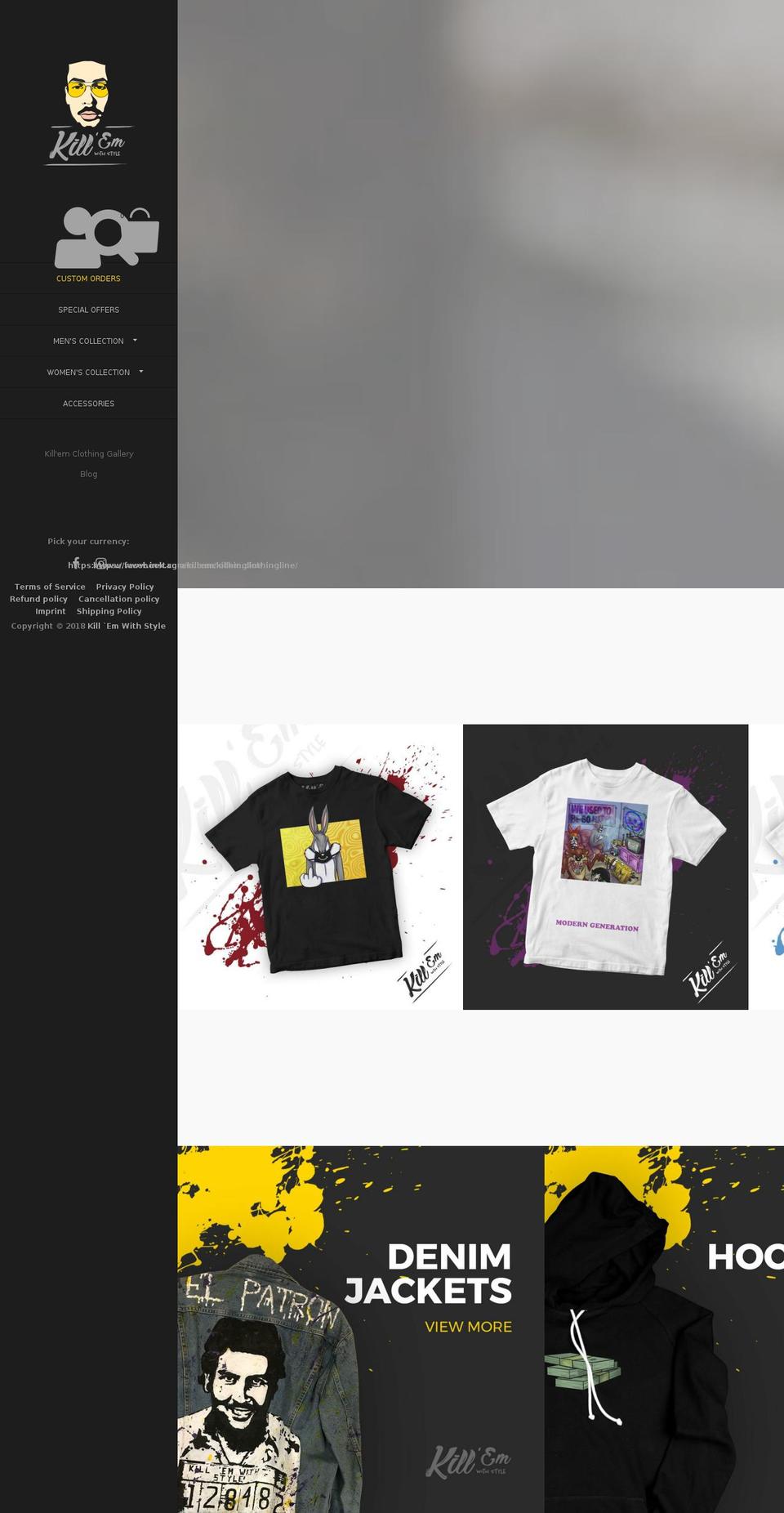 killemclothingline.com — Shopify storefront screenshot