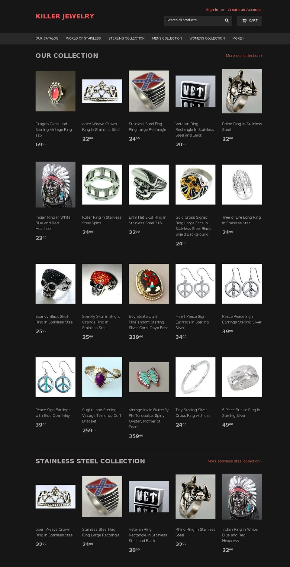 killerjewelry.com shopify website screenshot