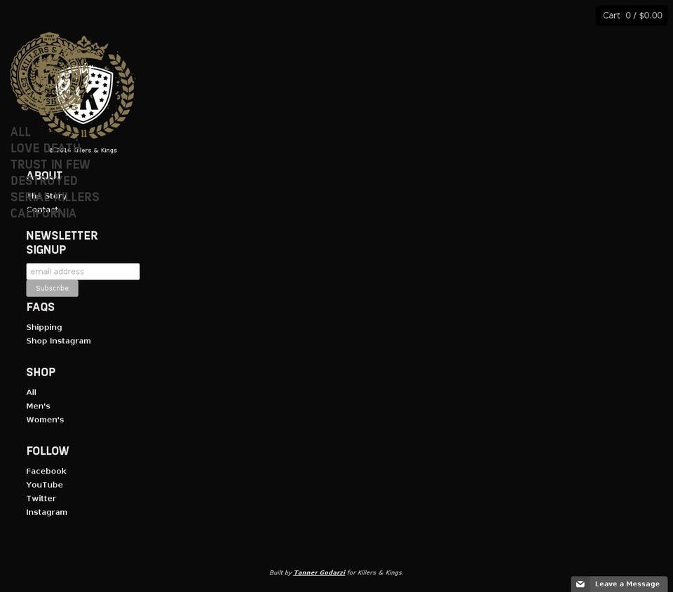killersandkings.com shopify website screenshot