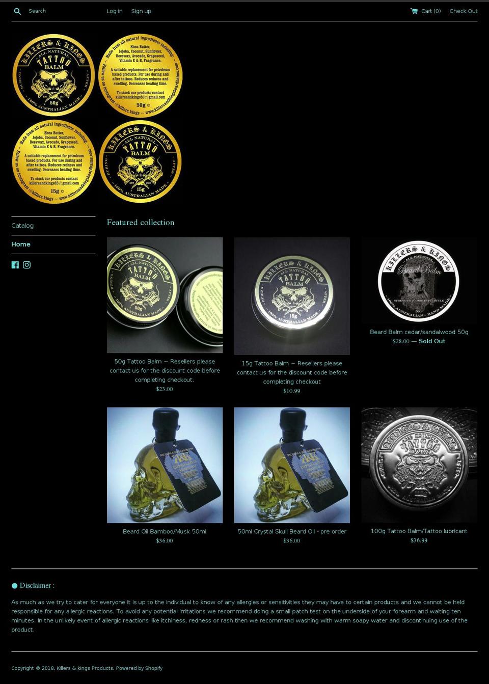 killersandkingsproducts.com — Shopify storefront screenshot